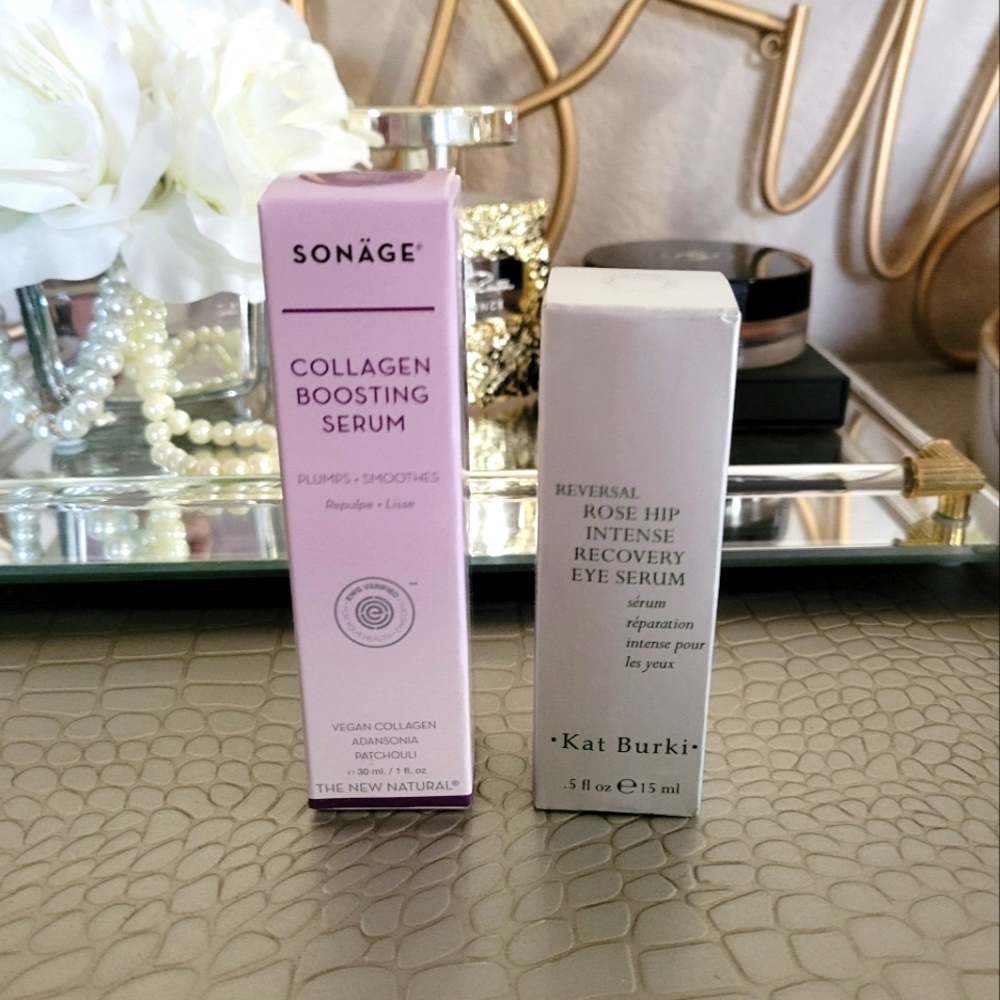 NEW Sonage Collagen Boosting Serum & Kat Burki Reversal Rose Hip Eye Serum Set